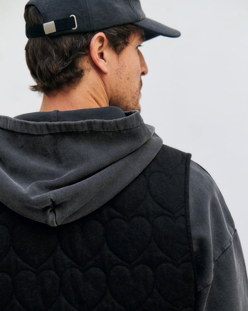Flannel Quilt Vest - Black Hearts