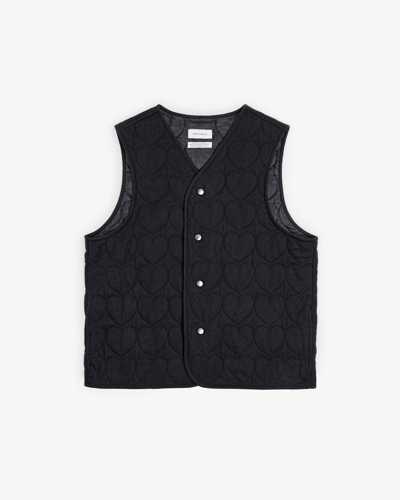 Flannel Quilt Vest - Black Hearts