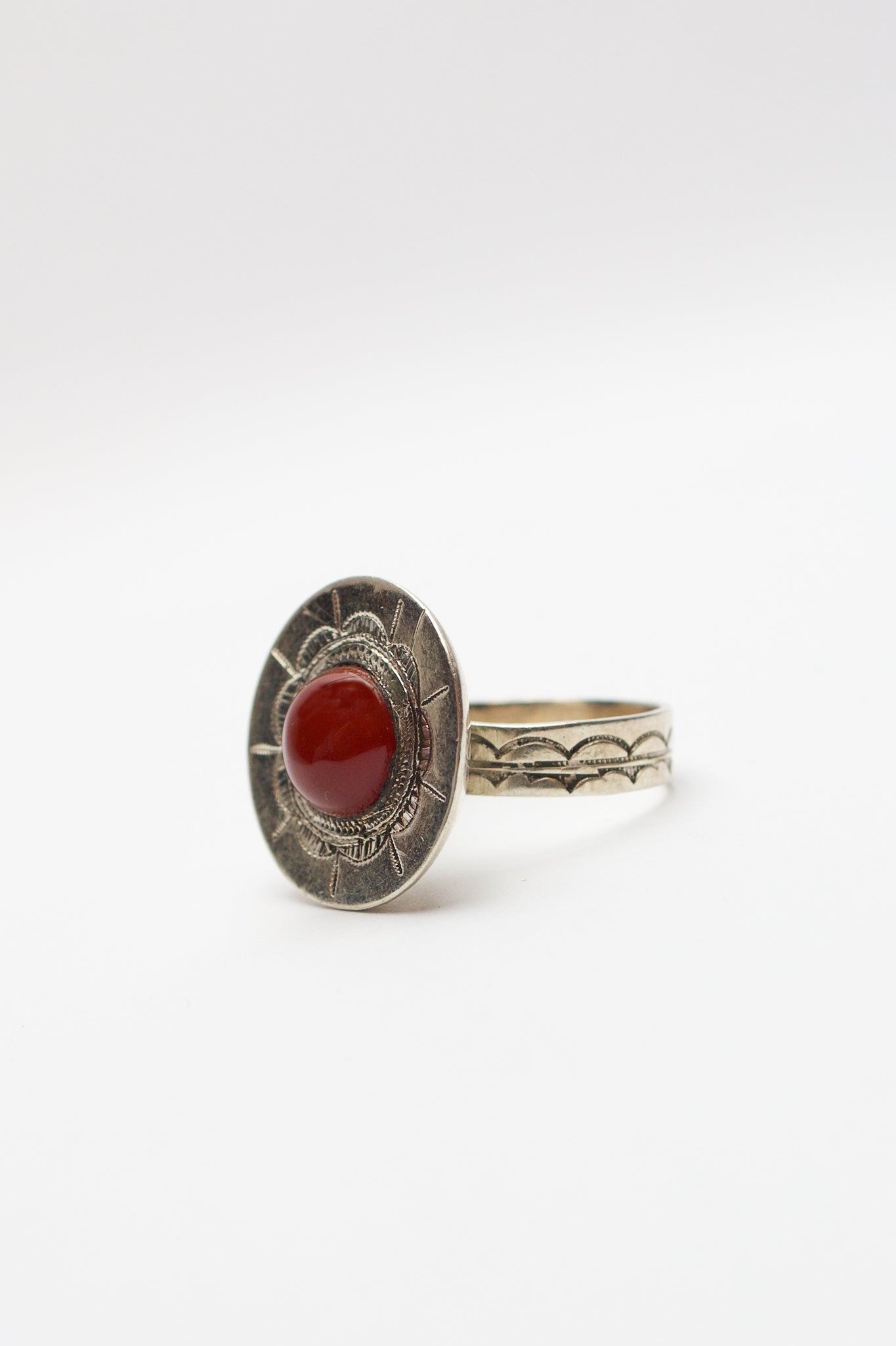 Touareg Silver Ring - Red Agate - Size 57