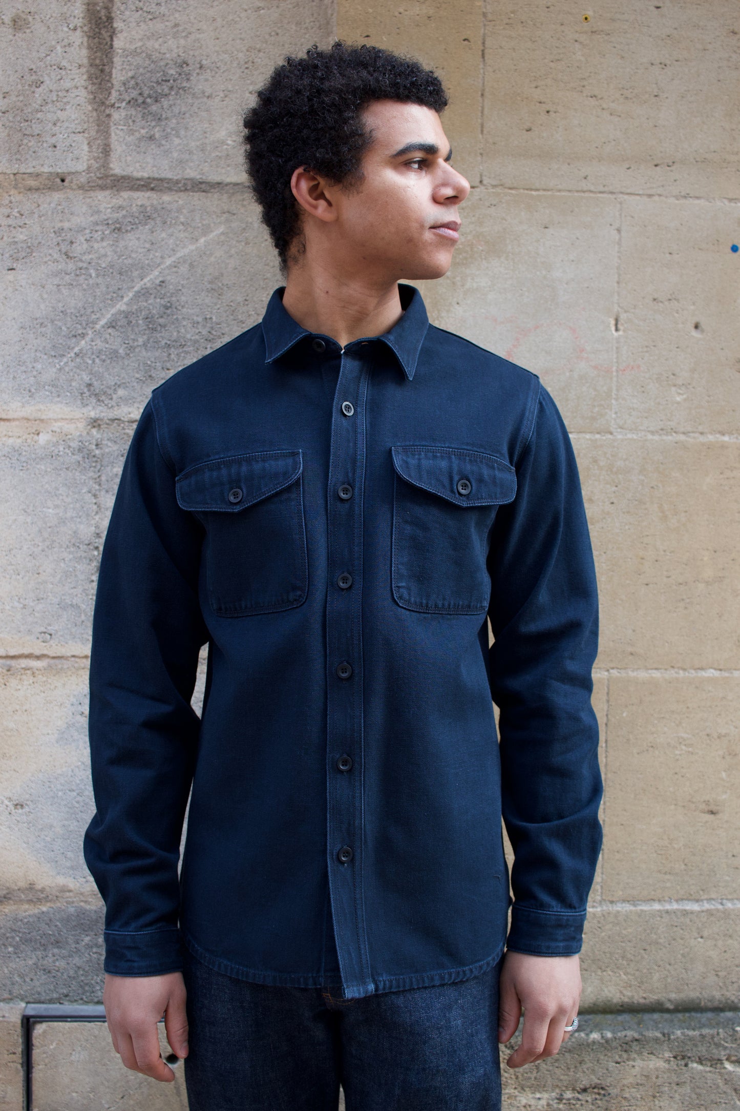 BWS-04 Scout Overshirt - 13oz Stay Blue x Black Modal BT