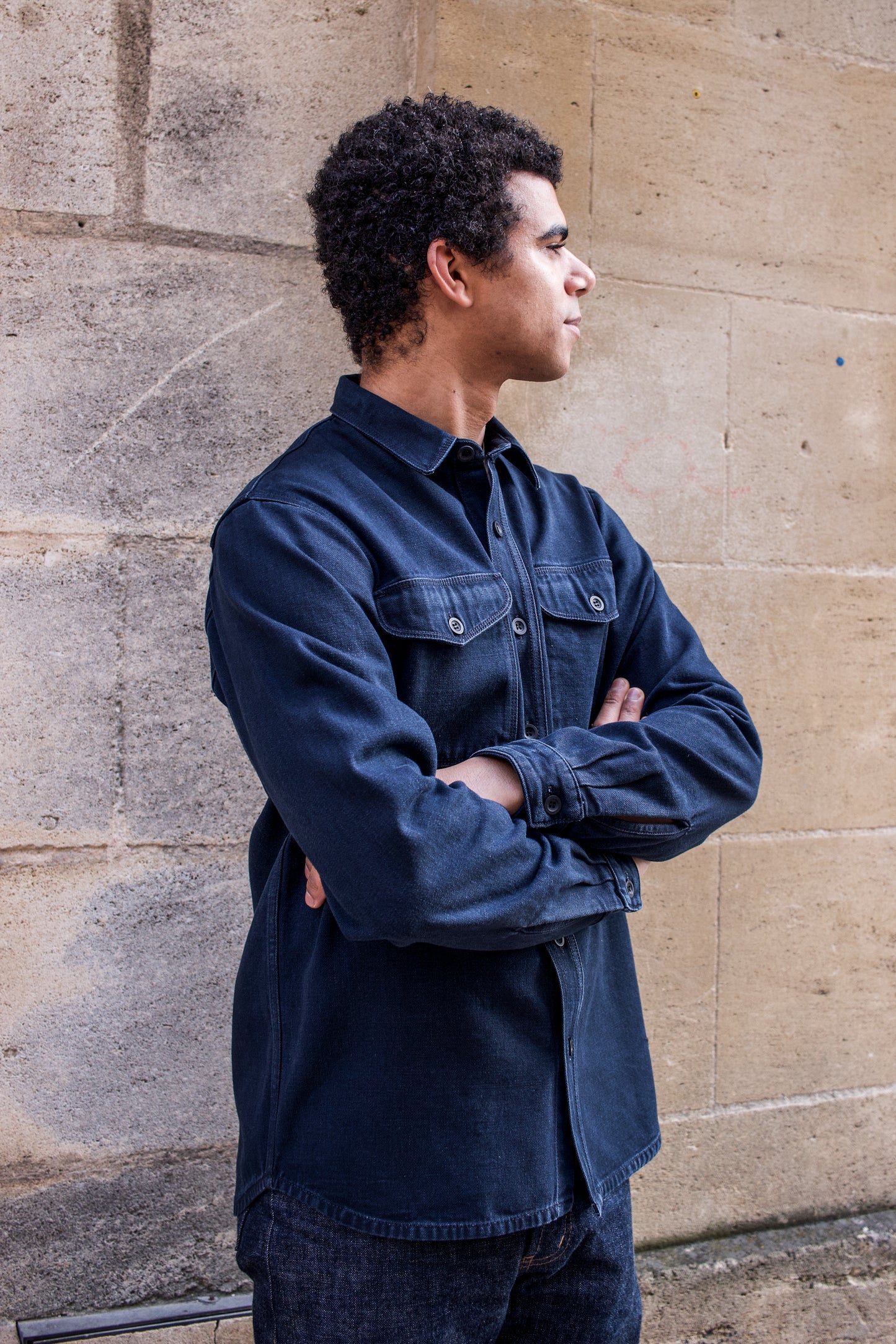 BWS-04 Scout Overshirt - 13oz Stay Blue x Black Modal BT
