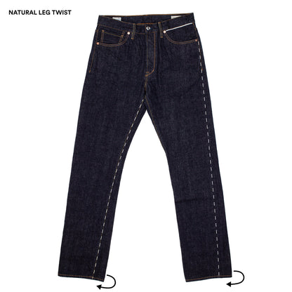 unsanforized denim, leg twist from washes
