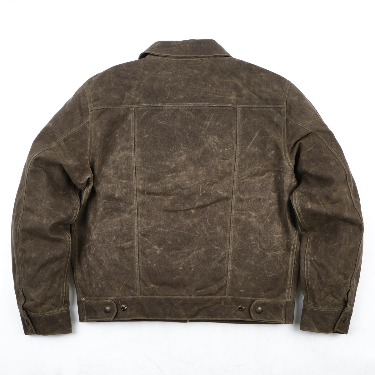 back view of the new free note's faro waxed jacket