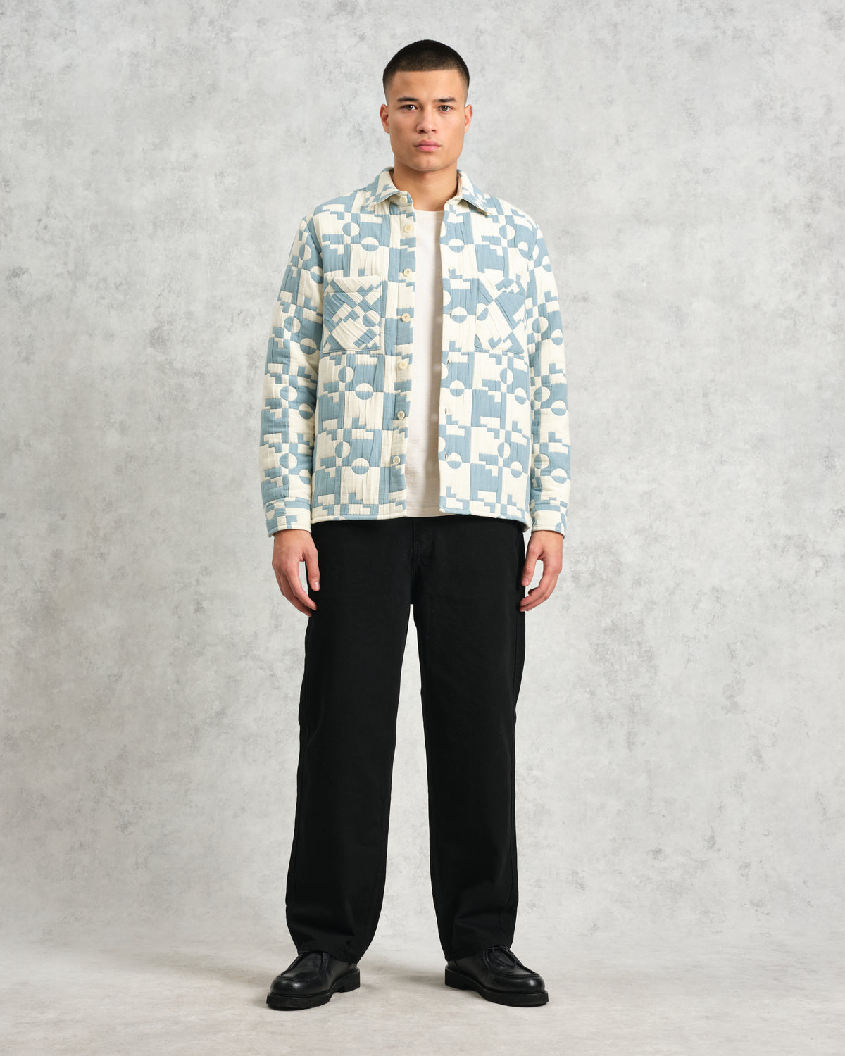 Otto Overshirt Jigsaw Quilt - Pale Blue / Ecru