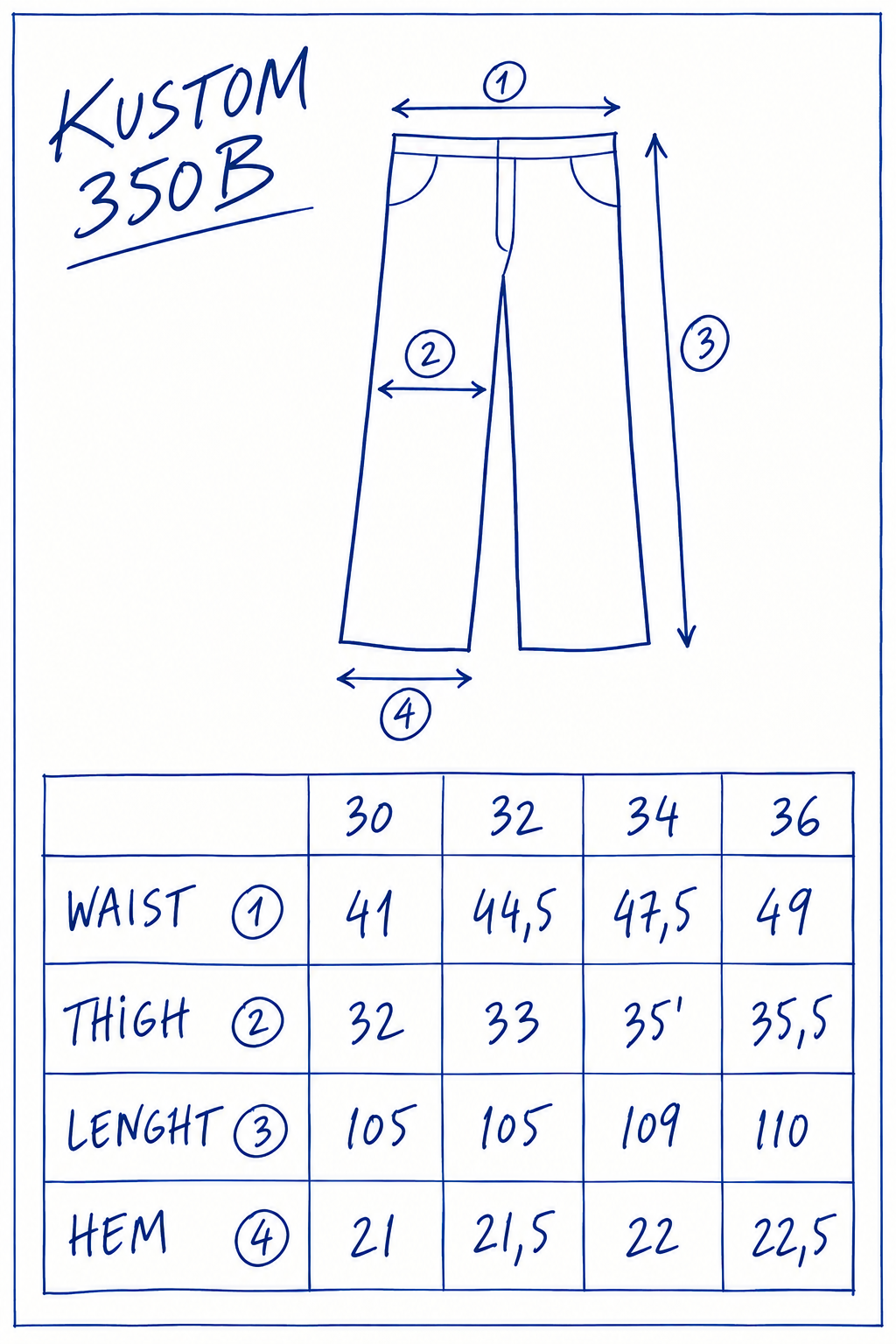 measurements chart in cm for Radiall Japan 350B Kustom