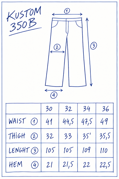 measurements chart in cm for Radiall Japan 350B Kustom
