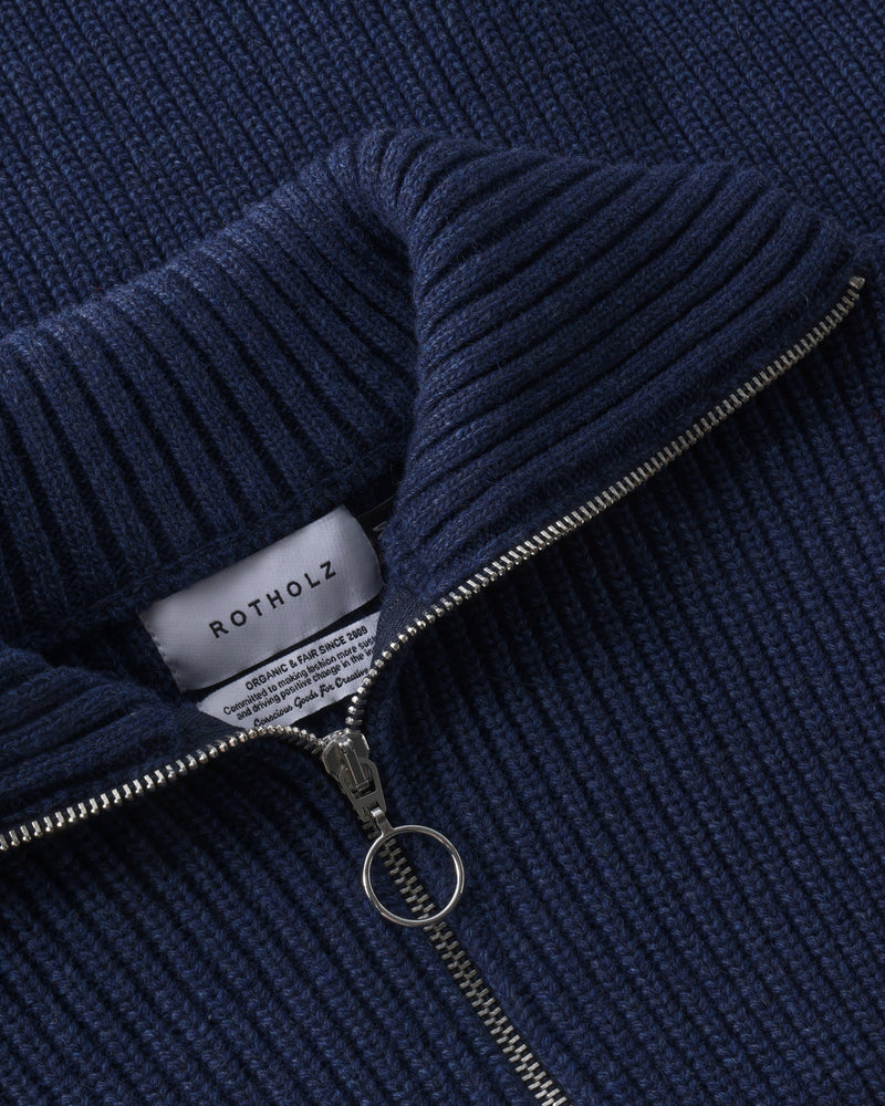 Heavy Knit Troyer - Blue Melange