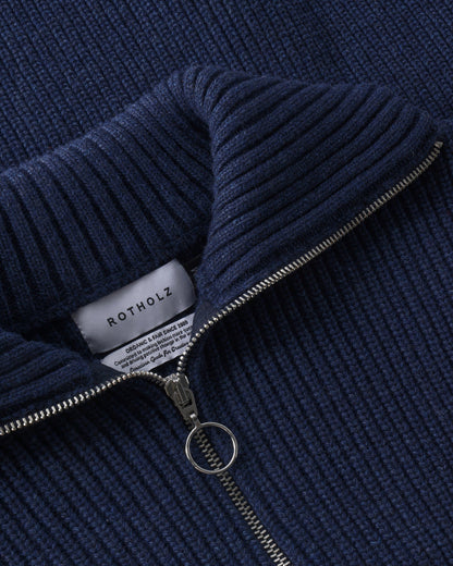 Heavy Knit Troyer - Blue Melange