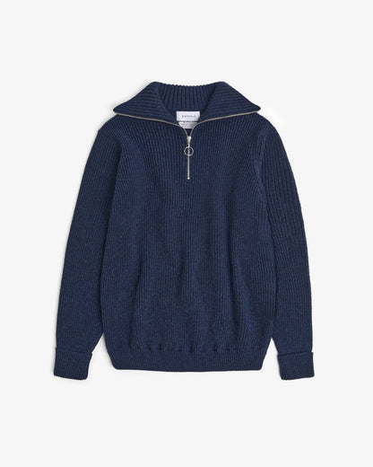 Heavy Knit Troyer - Blue Melange