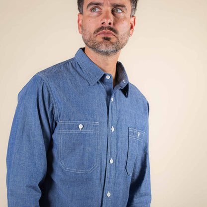 BWS-07 Serviceman Shirt - 5oz Mid Indigo Chambray