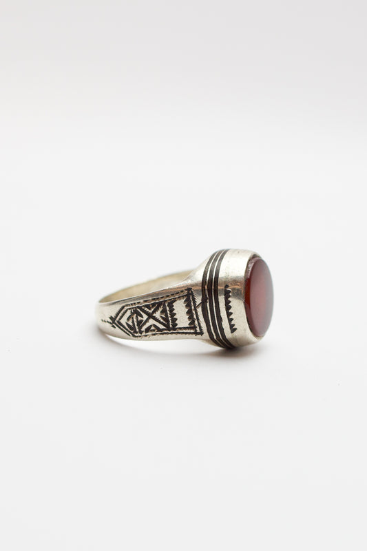 Touareg Silver Ring - Red Agate - Size 56